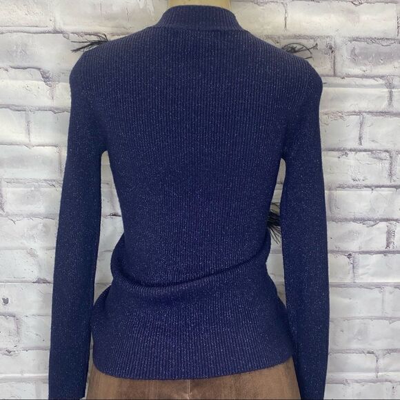 Sara Navon shimmer feather fringe sweater blue sweater with shimmer . - Picture 5 of 8